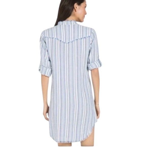 CLOTH & STONE Linen Blend Shirt Dress w/ Raw Hem in Blue/White Stripe Size XS - Picture 2 of 9